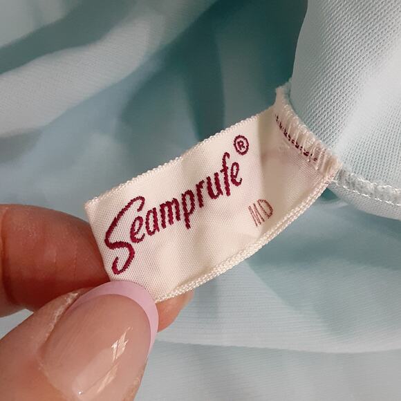 Vintage 50s/60s Nylon Bed Coat Blue Chiffon Bed Jacket Blue Peignoir Set Smocked - Picture 8 of 12